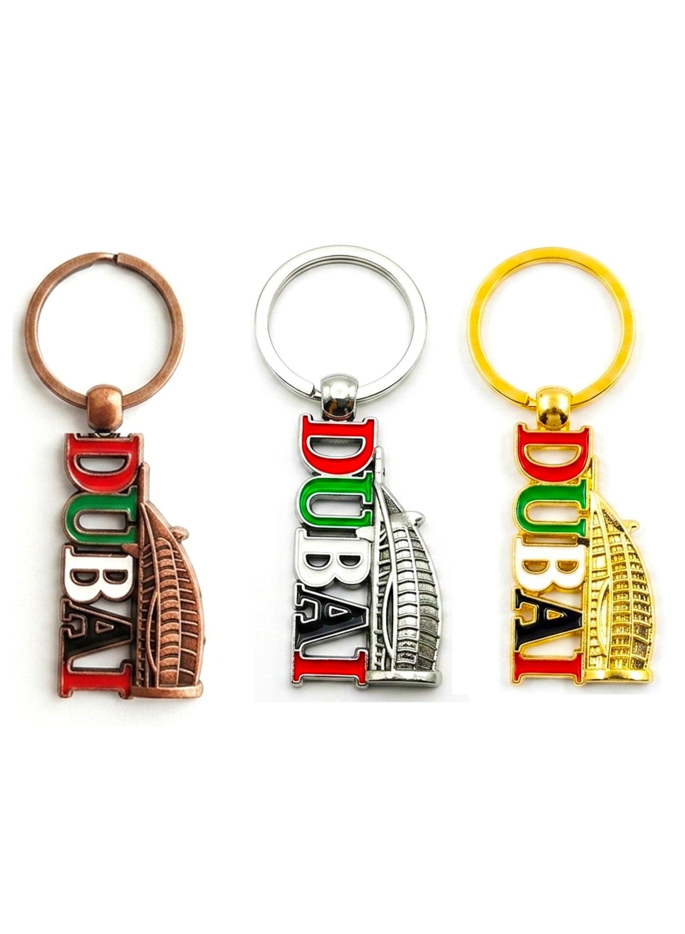 KEYCHAIN METAL DUBAI FONT WITH BURJ AL ARAB 3PCS