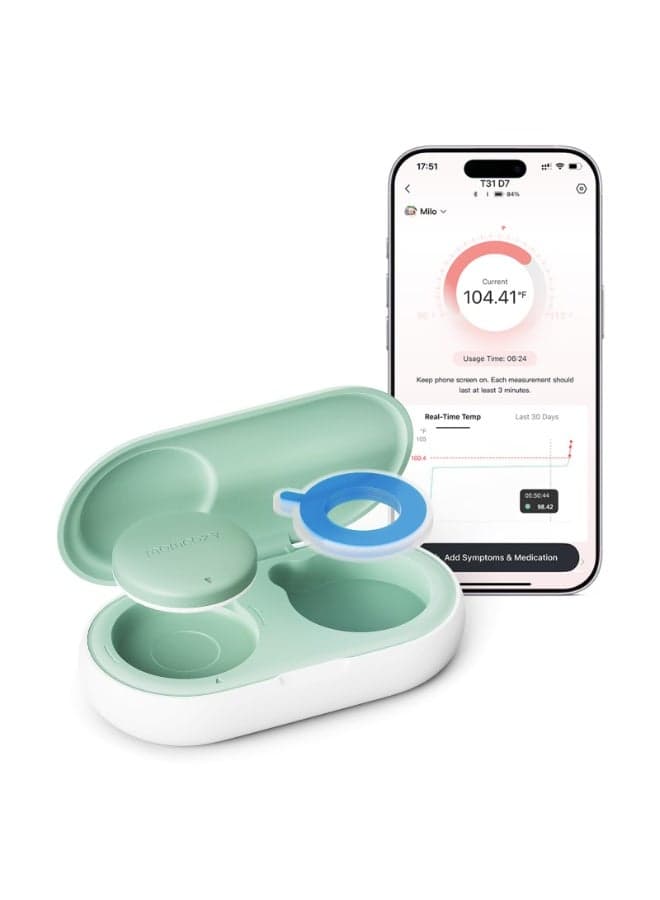 Wearable Digital Baby Thermometer, Medical-Grade Accurate Bluetooth Smart Thermometer, Instant Read, APP Real-Time Monitoring for Infants & Kids, Hypoallergenic 3M Stickers