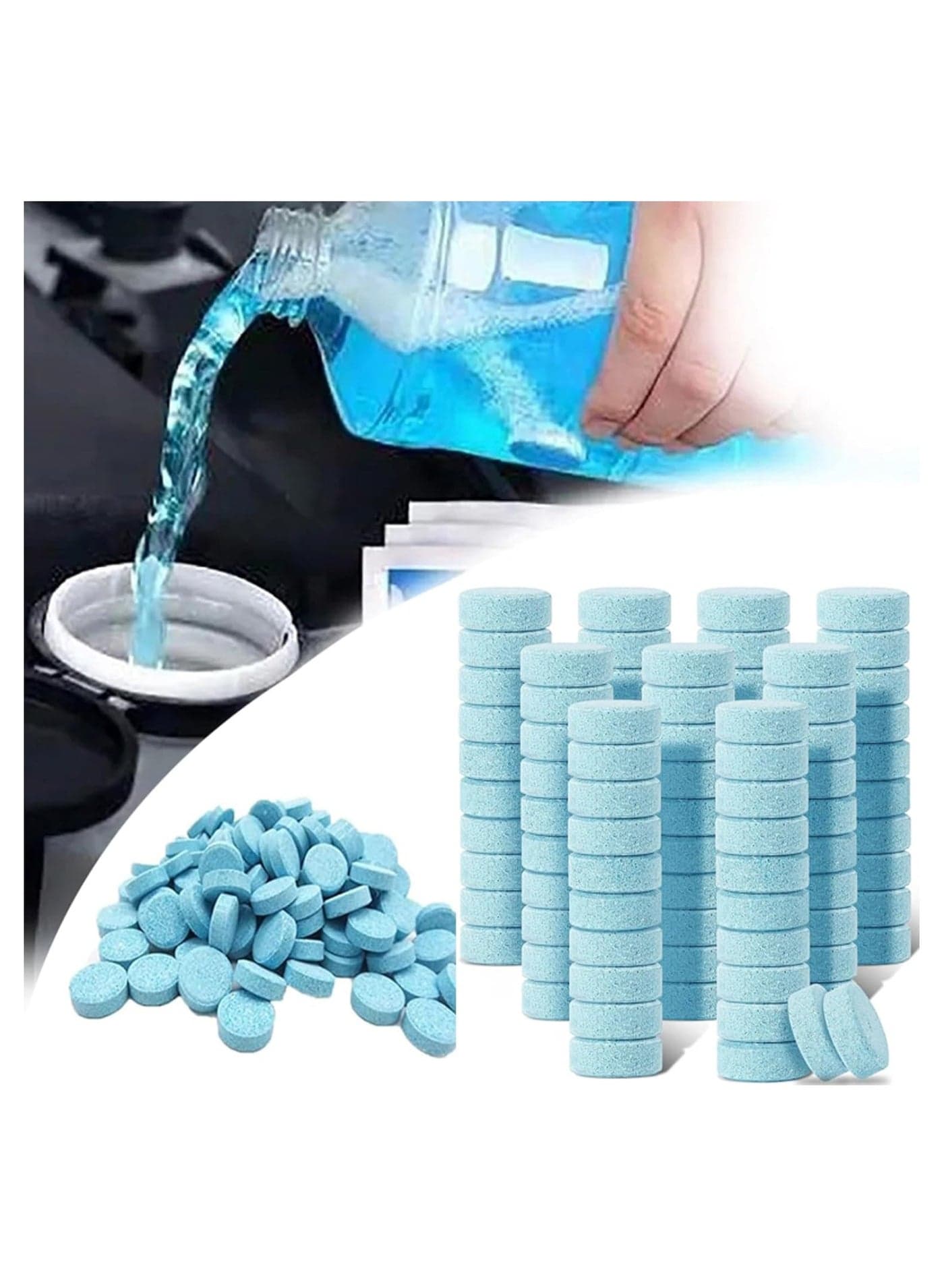 Car Windshield Washer Fluid Tablets 50 Pcs Windshield Washer Tablets Windshield Wiper Fluid Concentrated Glass Water Clean Tablets Solid Effervescent Window Washer Fluid