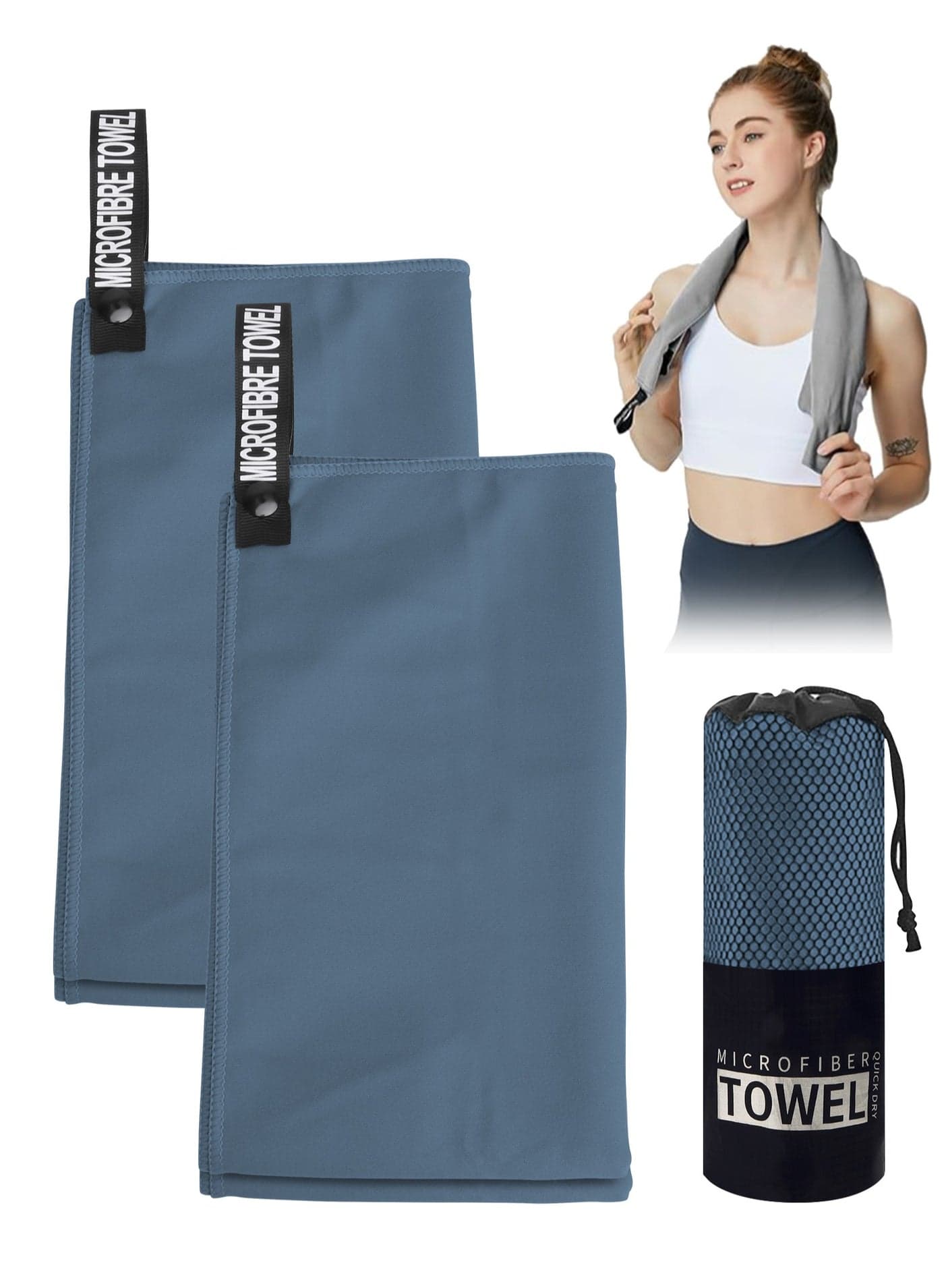 2 Pack Quick Drying Gym Towel 40x80CM Soft Microfiber Lightweight Sport Sweat Towel Perfect Travel Camping Towel Super Absorbent Ultra Compact for Gym Sport Yoga Backpacking Beach Swimming