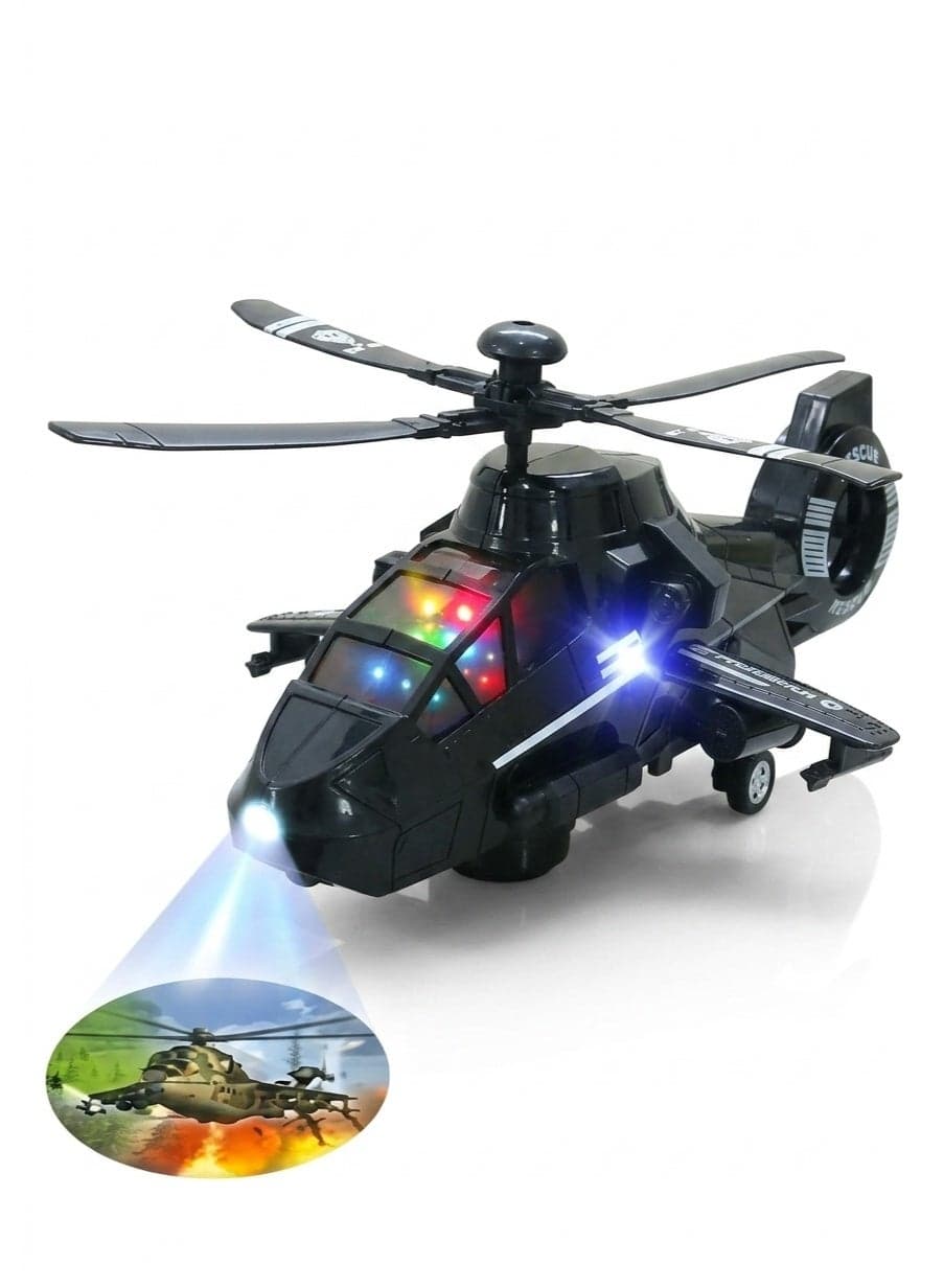 Police Helicopter Toy with 3D Lights, Music and Projection, 360° Rotating Wheels, Battery Operated Kids Toy