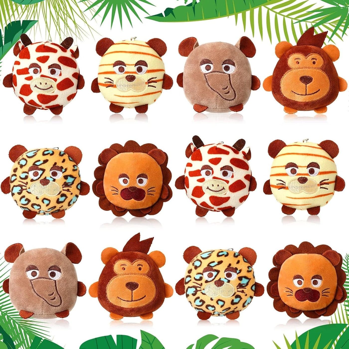 12 Pcs Mini Safari Stuffed Animal, 4.7 Inch Small Jungle Wild Animals Plush with Keychain for Animal Themed Parties Teacher Student Award
