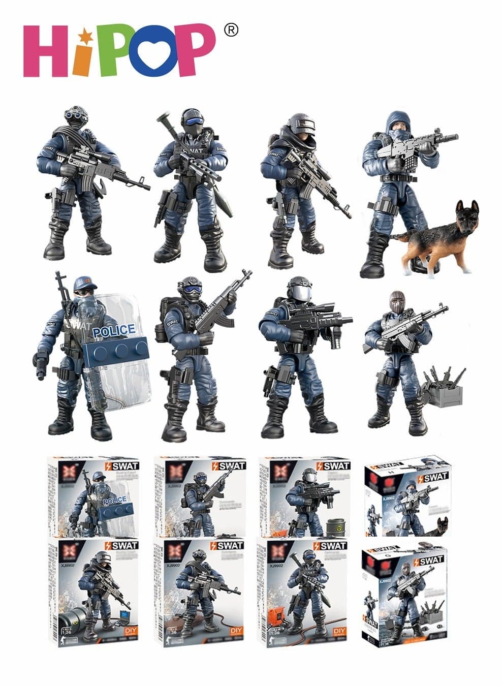 Police toy Brick Set,8 Piece,Assembly Playthings with Full Joint Rotation,MilitaryAction Figures,Ideal Toy Gifts for Boys