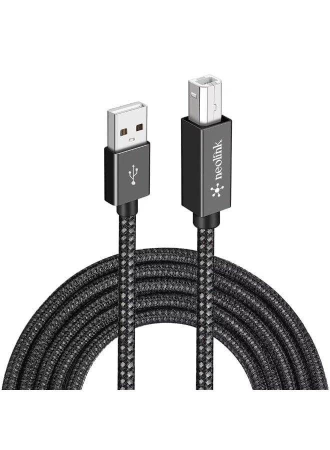 NEOLINK Printer Cable 2M, Printer Cord Braided USB 2.0 A to B Male Cable Compatible with USB Type B Printers and Scanners Epson, HP DeskJet/Envy, Canon, Lexmark, Samsung, Dell, Digital Piano