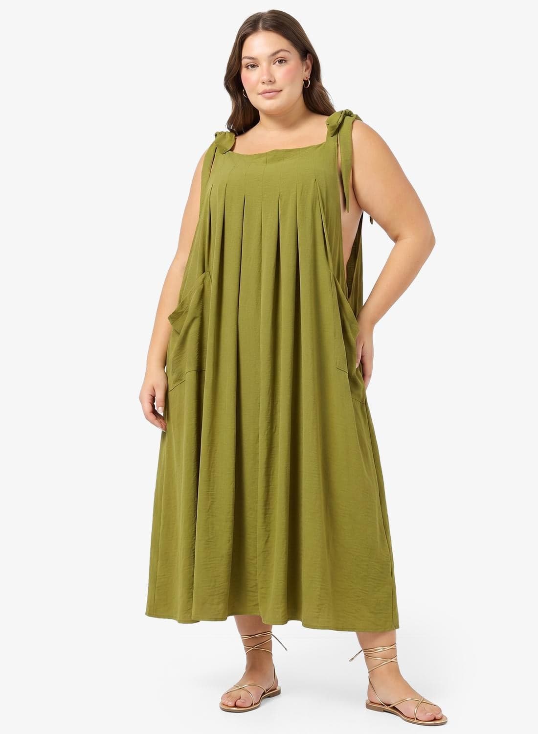 Shoulder Tie Up Detail A Line Dress
