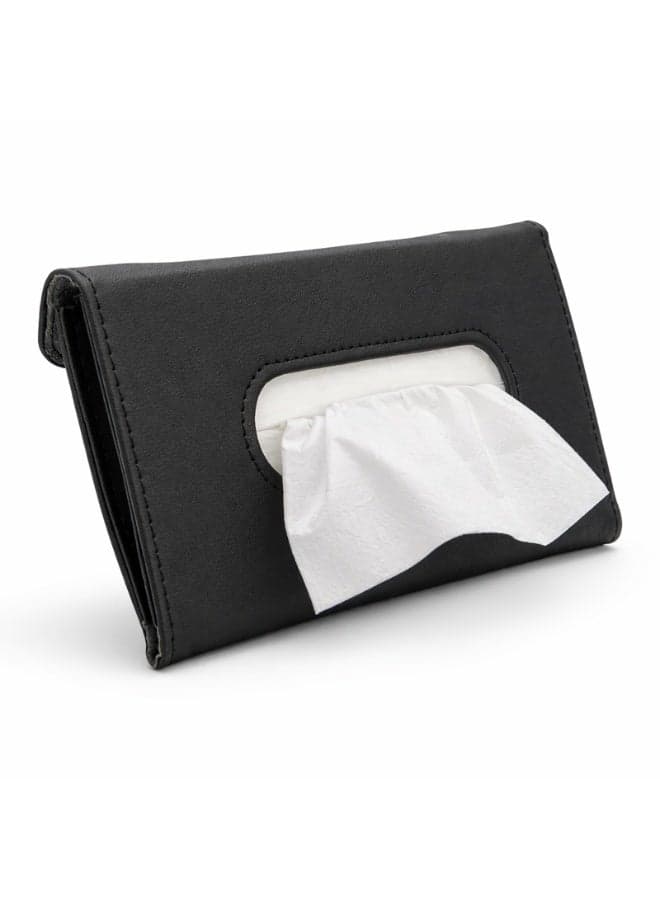 Toby’s Car Tissue Holder for Sun Visor & Backseat - PU Leather Tissue Box Case, Refillable Napkin Holder for Car Interior Organization, SUV Truck, (Black)