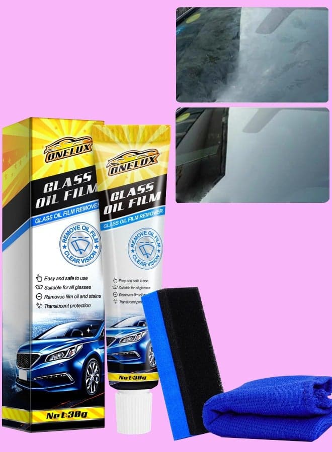 Car Glass Oil Film Stain Removal Cleaner 100% for Glass Clear Oil Film Remover for Glass Window Oil Film Remover Small Towel and Sponge Inside the Box