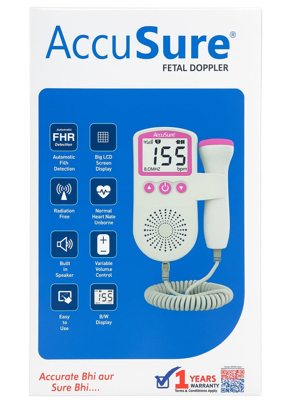 Ultrasound Doppler Fetal Heart Rate Monitor, Prenatal Heartrate Monitor, with LCD Screen