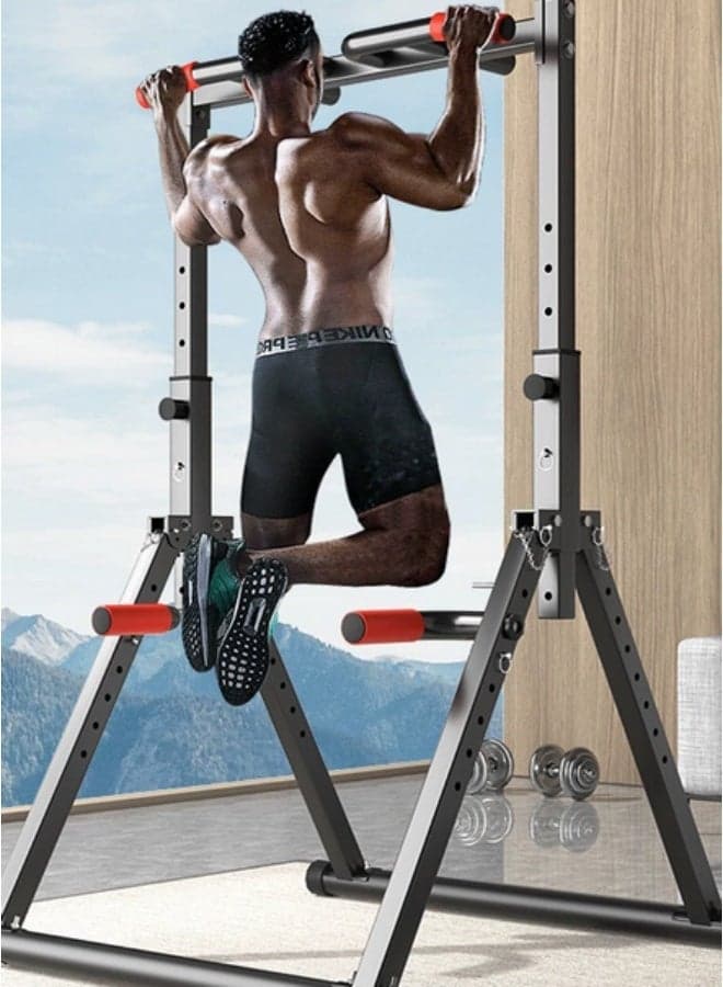 Power Tower Pull Up Dip Station Foldable, Adjustable Pull Up Bar Station, Multi-Function Home Gym Strength Training Equipment, Triangular Design, Heavy Duty for Home & Outdoor