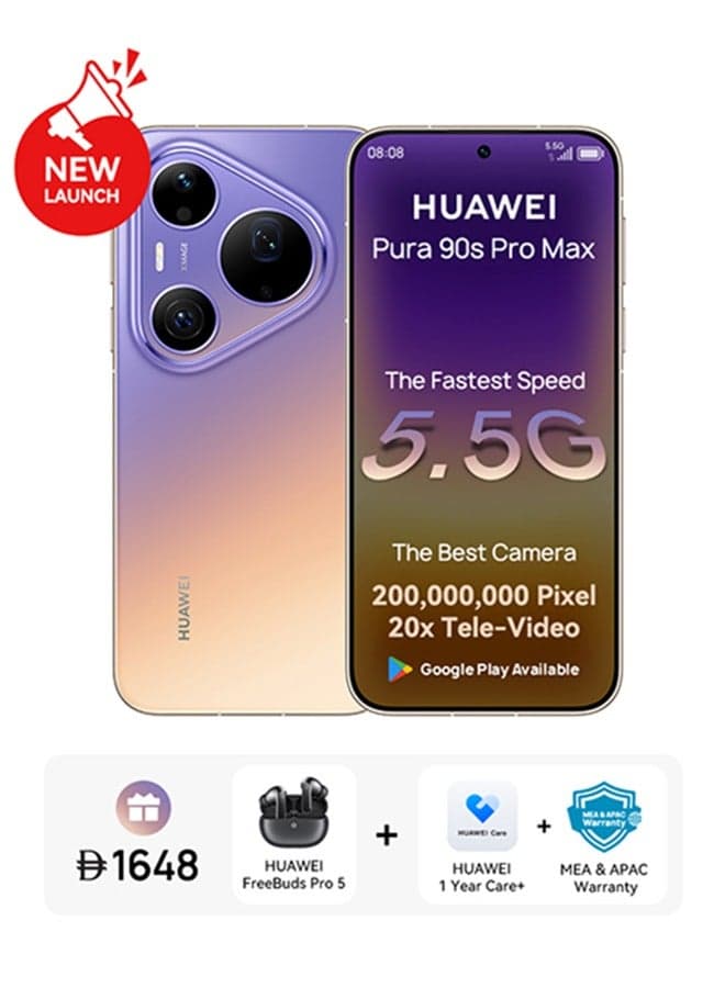 Pura 90s Pro Max 5.5G AI Dual SIM Blaze Purple 12GB RAM 512GB with Google Playstore + Free Gift - Middle East Version
