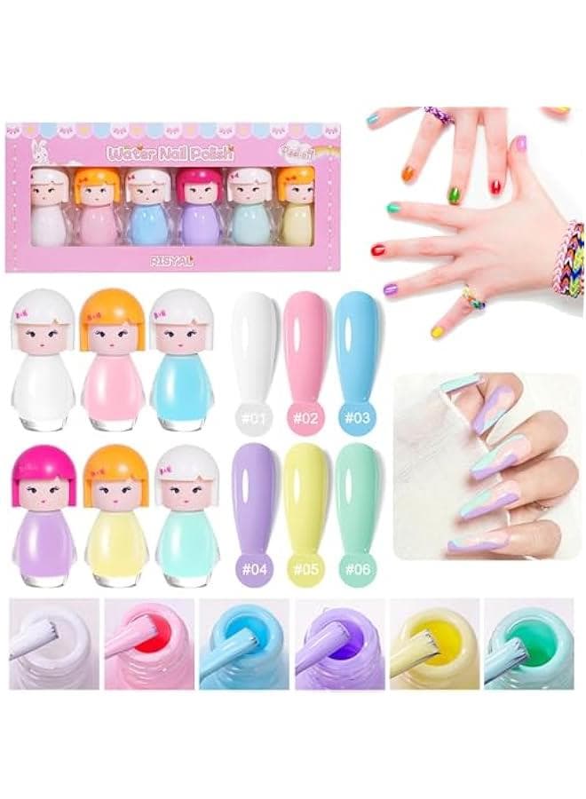 Kids Nail Polish, 6 Colors Non-Toxic Water Based Peel-Off Nail Polish Set, Non Toxic & Safe Nail Polish Set for Girls Ages 5+ for Parties, Birthday and Makeovers (6Colors)