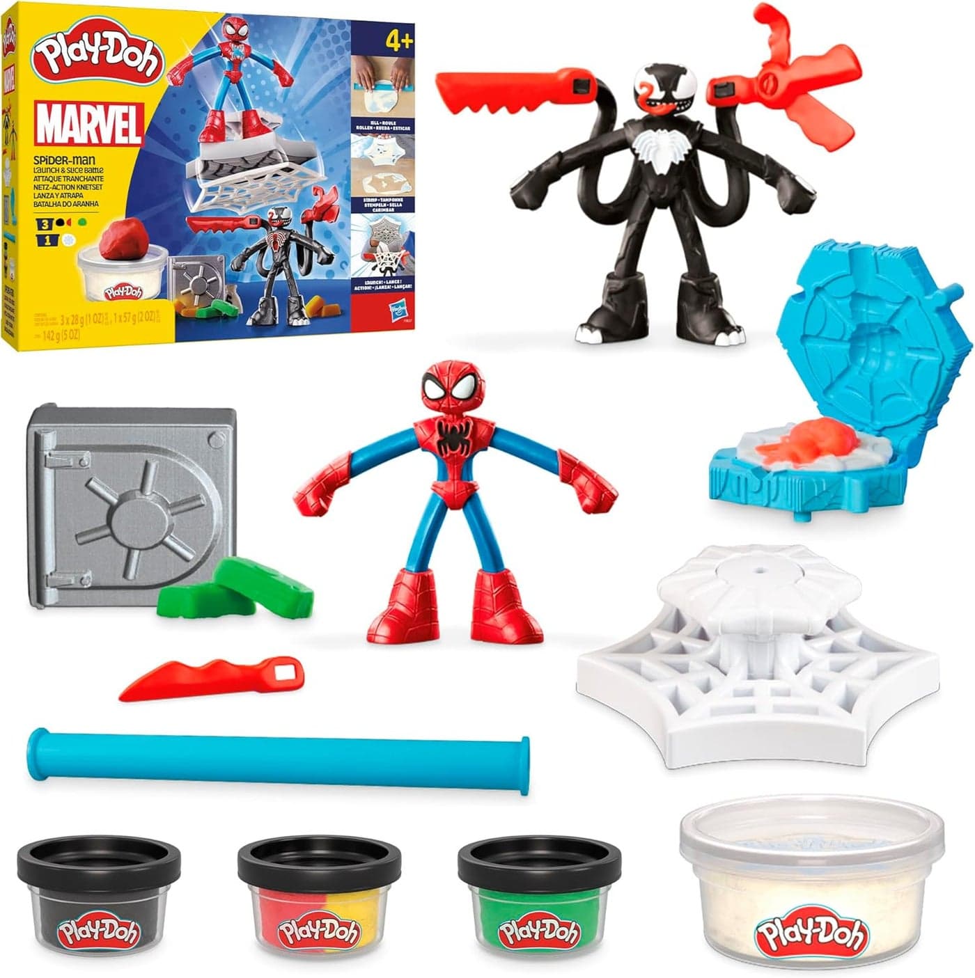 Marvel Spider-Man Launch & Slice Battle Playset with 2 Bendy Action Figures and 7 Accessories