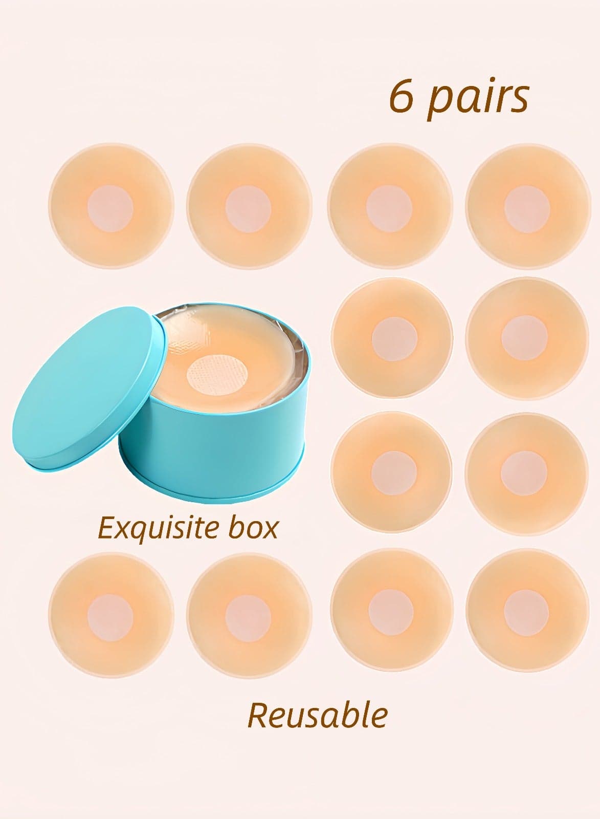 6 Pairs Reusable Silicone Nipple Cover – Invisible Stick On Bra, Washable Breast Pads, Ultra Thin Adhesive Breast Pasties with Storage Box