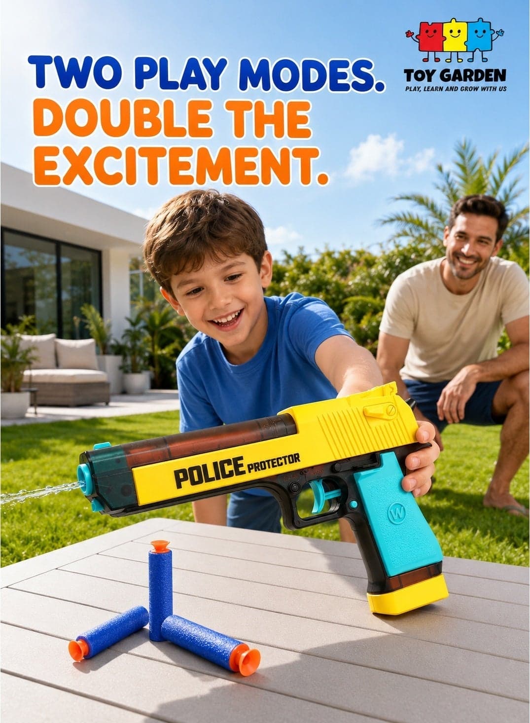 2-in-1 Soft Bullet Gun & Water Gun Set with Handcuff and Police Badge – Kids Police Role Play Toy Game Set