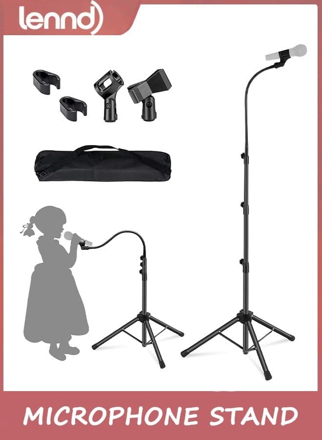 Mic Stand-Gooseneck Microphone Stand Tripod Adjustable Height 91.5cm- 183with Mic Clips and 0.95cm- 1.59cm Adapter for Singing,Most Mics