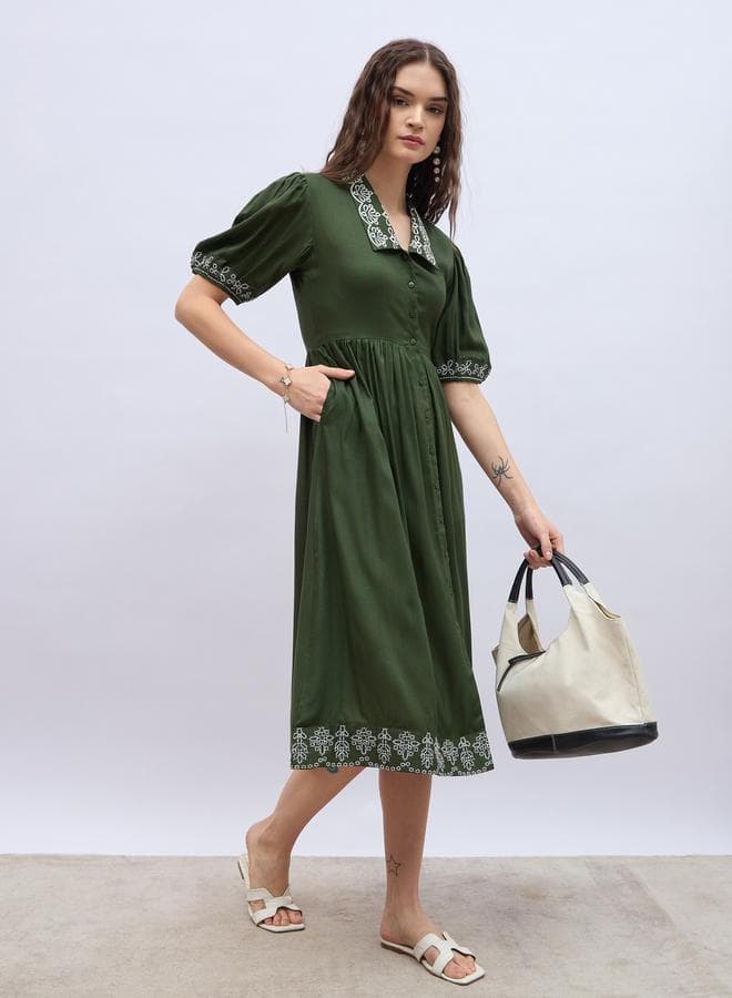 Embroidered Poplin Dress