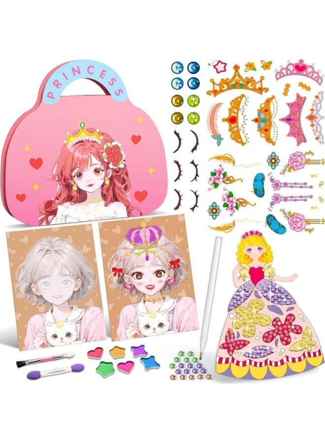 Art Craft Activity for Kids, Paper Craft Kits - Paper Makeup DIY Girls Toy Kit with Diamond Painting & Princess Dress Up Set, Ideal Birthday Gift for Girls Ages 4 5 6 7 8 9+ Year Old