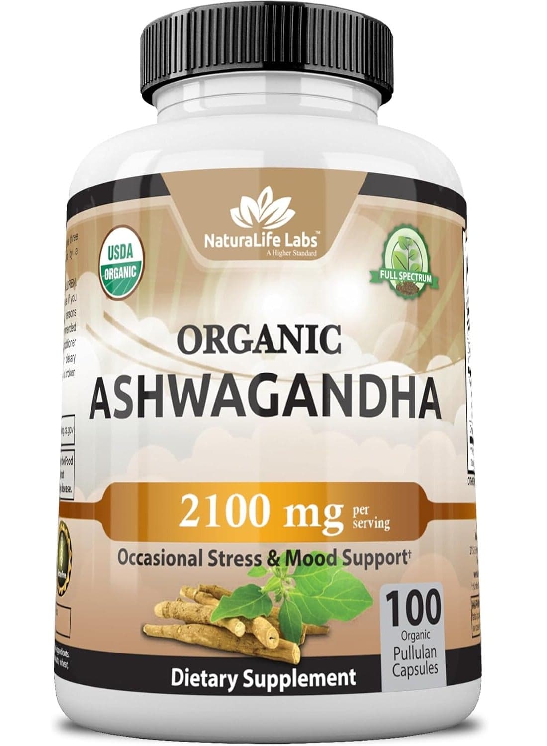 Organic Ashwagandha 2,100 mg - 100 Vegan Capsules