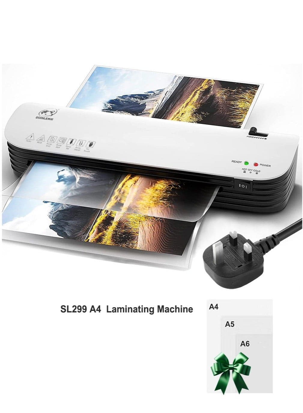 SL299 Hot And Cold Laminating Machine, Laminator Machine A4 A5 A6 for Home School Office Use, 2 Roller System Thermal Laminator with ABS Button for, 9 inches Max Width(With 12 Laminating Pouches)