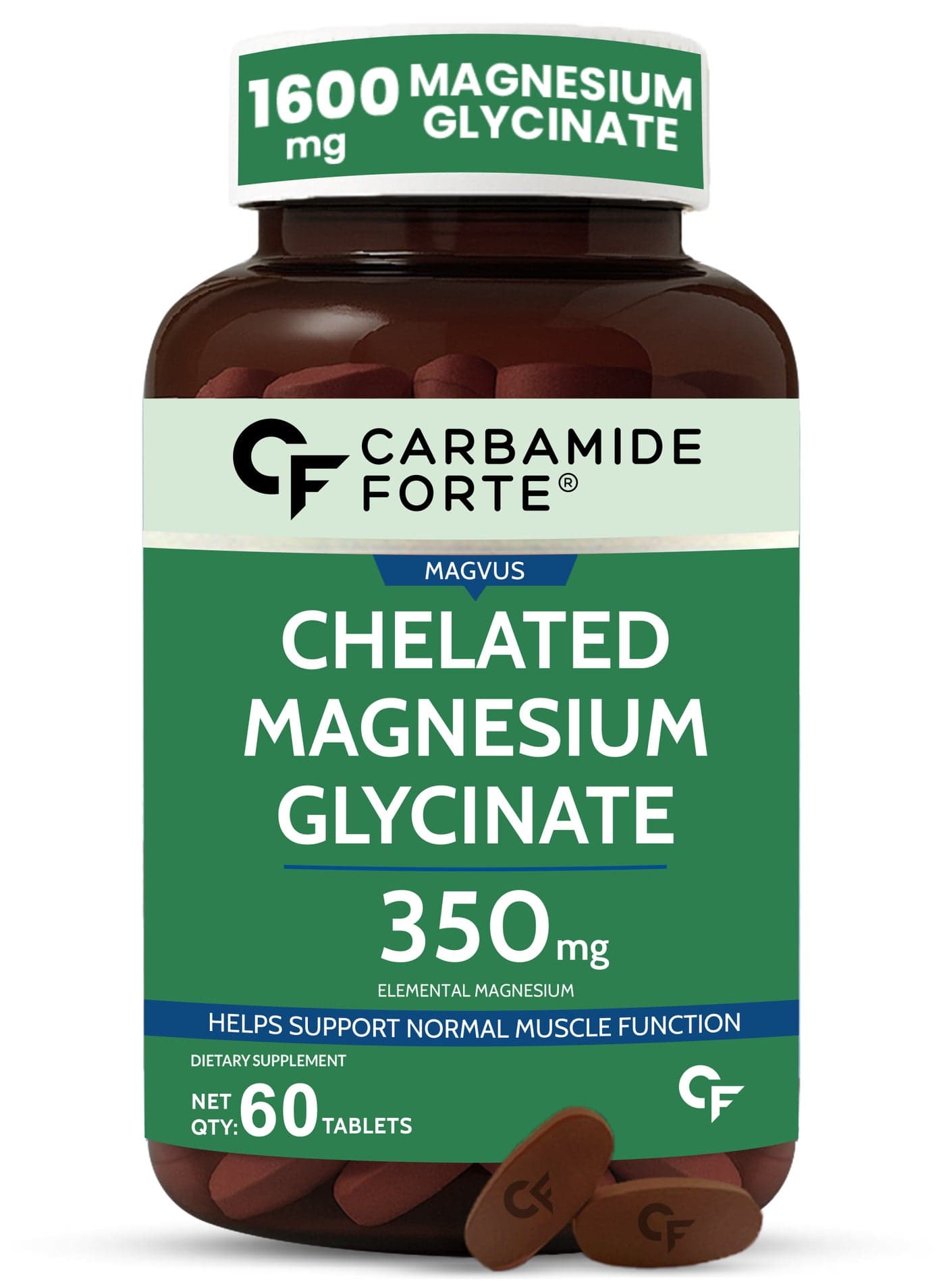 Carbamide Forte Chelated Magnesium Glycinate Supplement 1600mg | Elemental Magnesium 350mg Per Serving | Magnesium Supplement Supports Muscle Recovery & Better Sleep - 60 Tablets