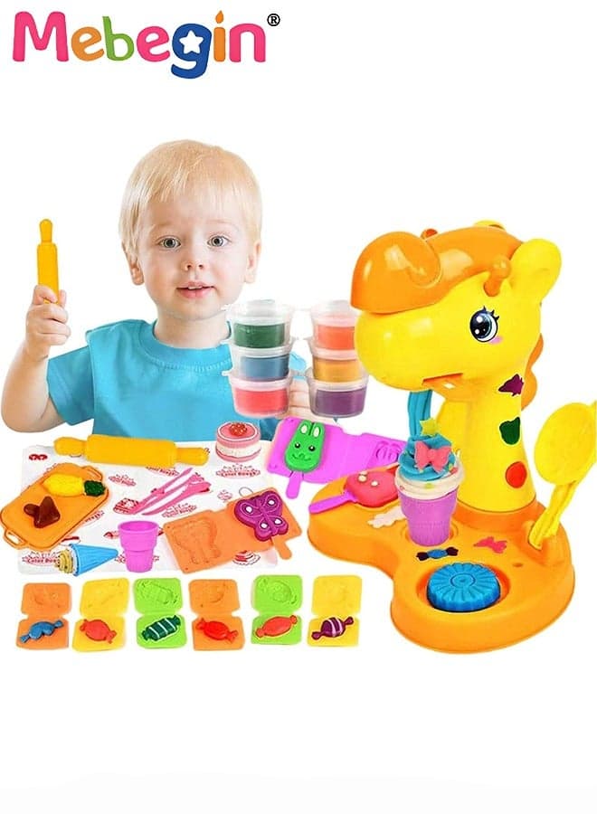 Giraffe Color Dough Play Toys for Kids, Ice Cream Maker Machine Color Playdough Playset, Pretend Food Play Toy with Creations Tools for Girls Boys Kids Age 3+