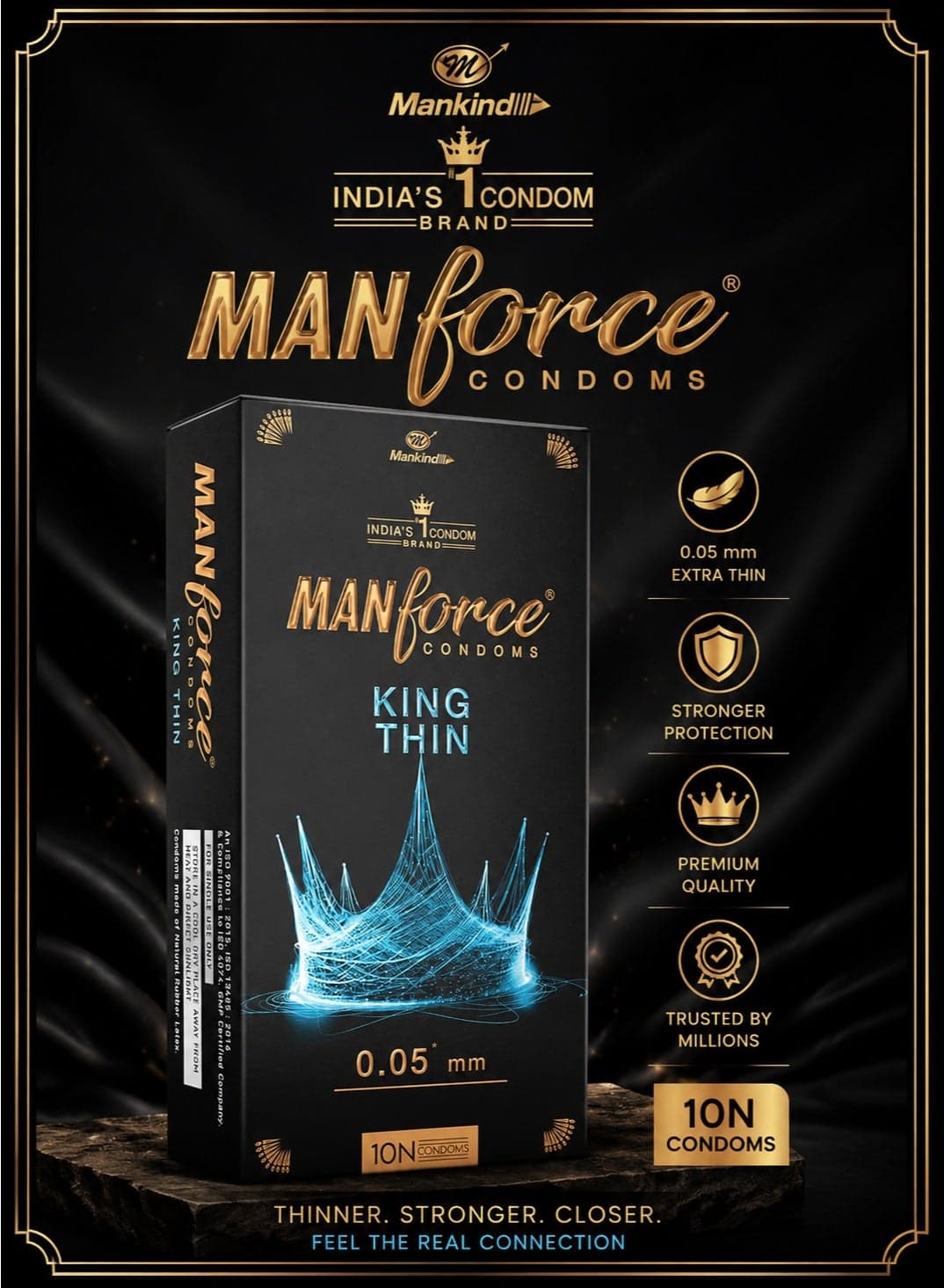 Manforce King Thin Ultra-Thin Unflavoured Condoms, 10N