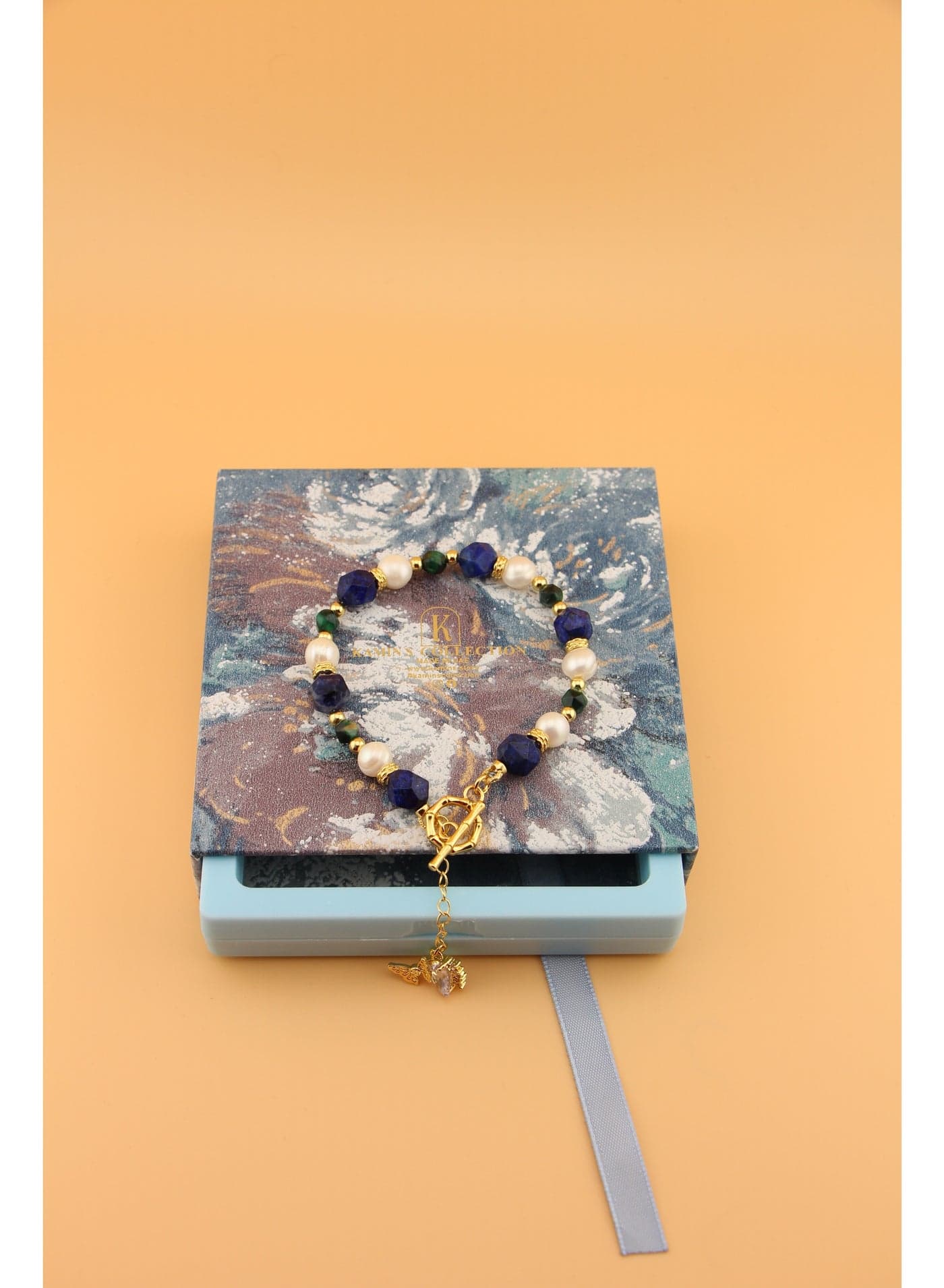 Pearl, Lapis & Green Agate Bracelet