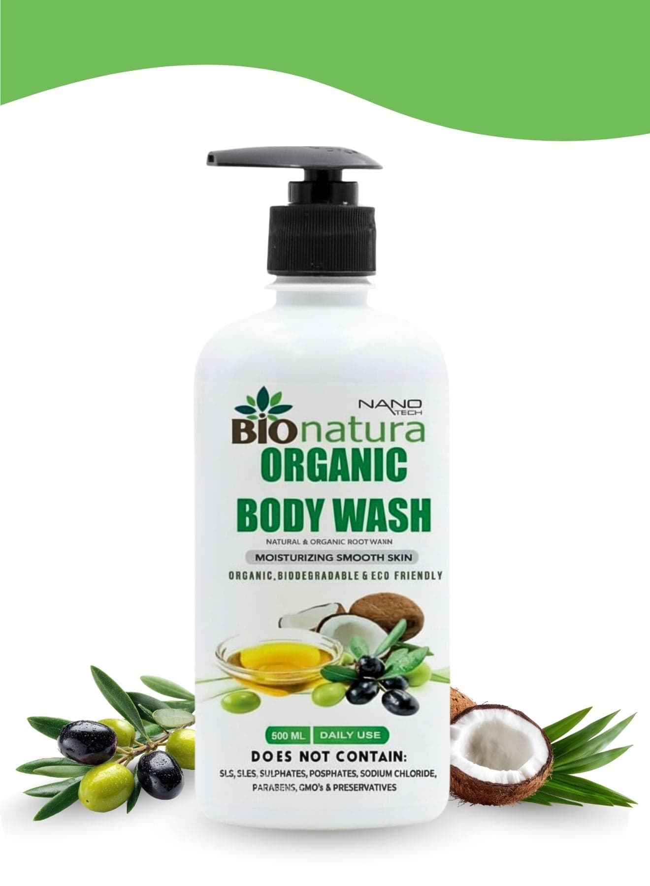 Bionatura Organic Body Wash & Shower Gel – Natural Sulfate-Free Cleanser with Coconut & Olive Oil, Gentle Moisturizing Body Wash for Sensitive, Dry & All Skin Types, Non-Toxic, Paraben-Free, Daily Use, 500ml