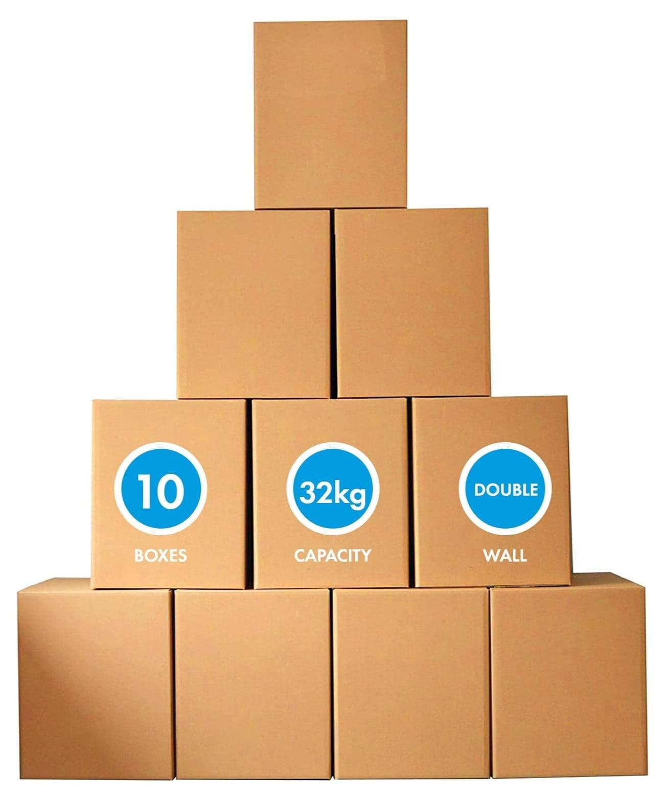 10 Pack Large Double Wall 100 Percent Recyclable Corrugated Cardboard Moving Boxes with 32 KG Capacity 45 x 45 x 70 cm Brown Carton for Packaging Shipping and Storage 5 ply