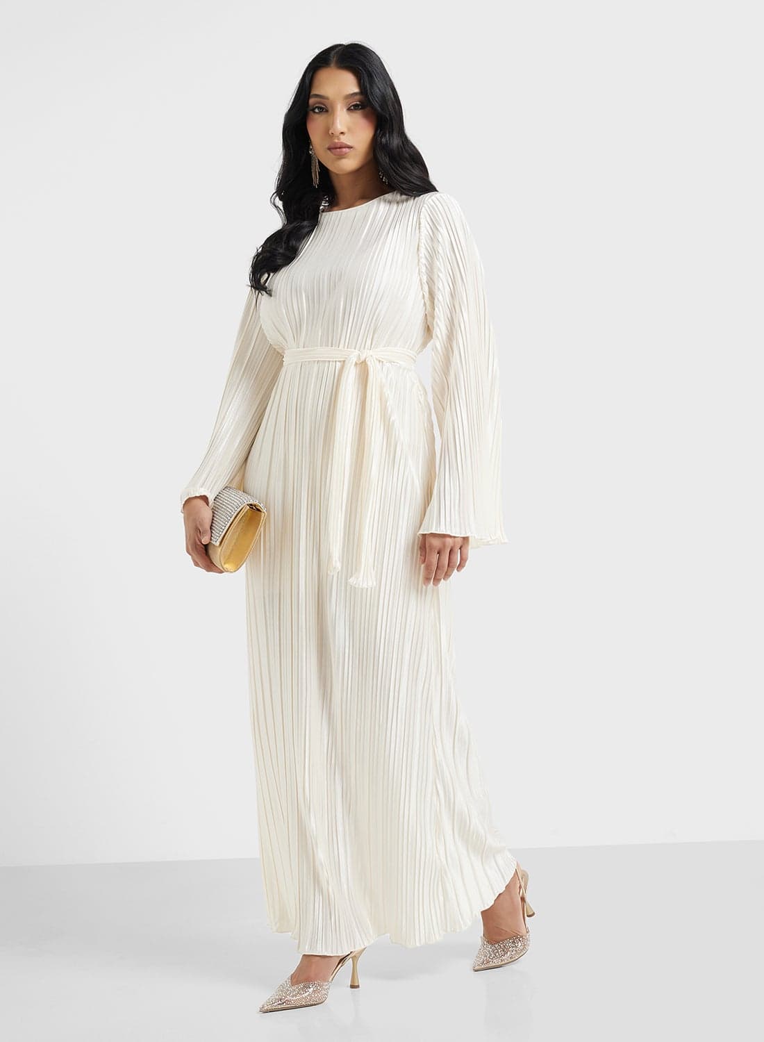 Pleated Belted Dress