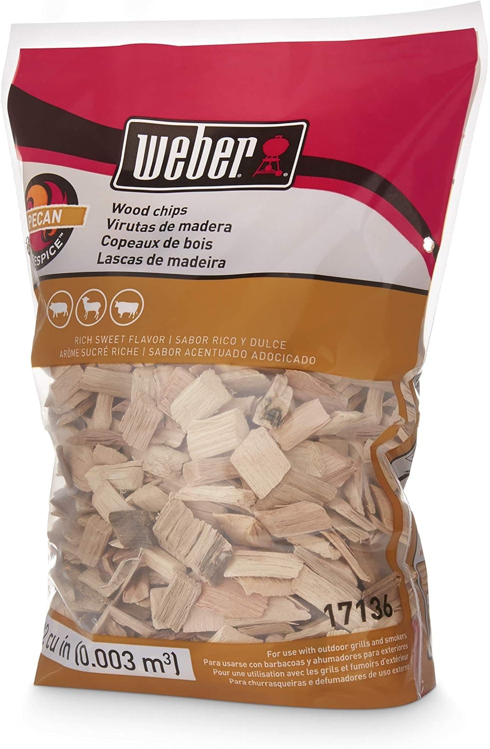 Weber Pecan Wood Chips Firespice, BBQ Smoking Wood Chips for Grilling, Sweet Flavor Smoking Chips for Meat, Chicken & Fish, Natural Wood BBQ Chips for Smokers & Grills