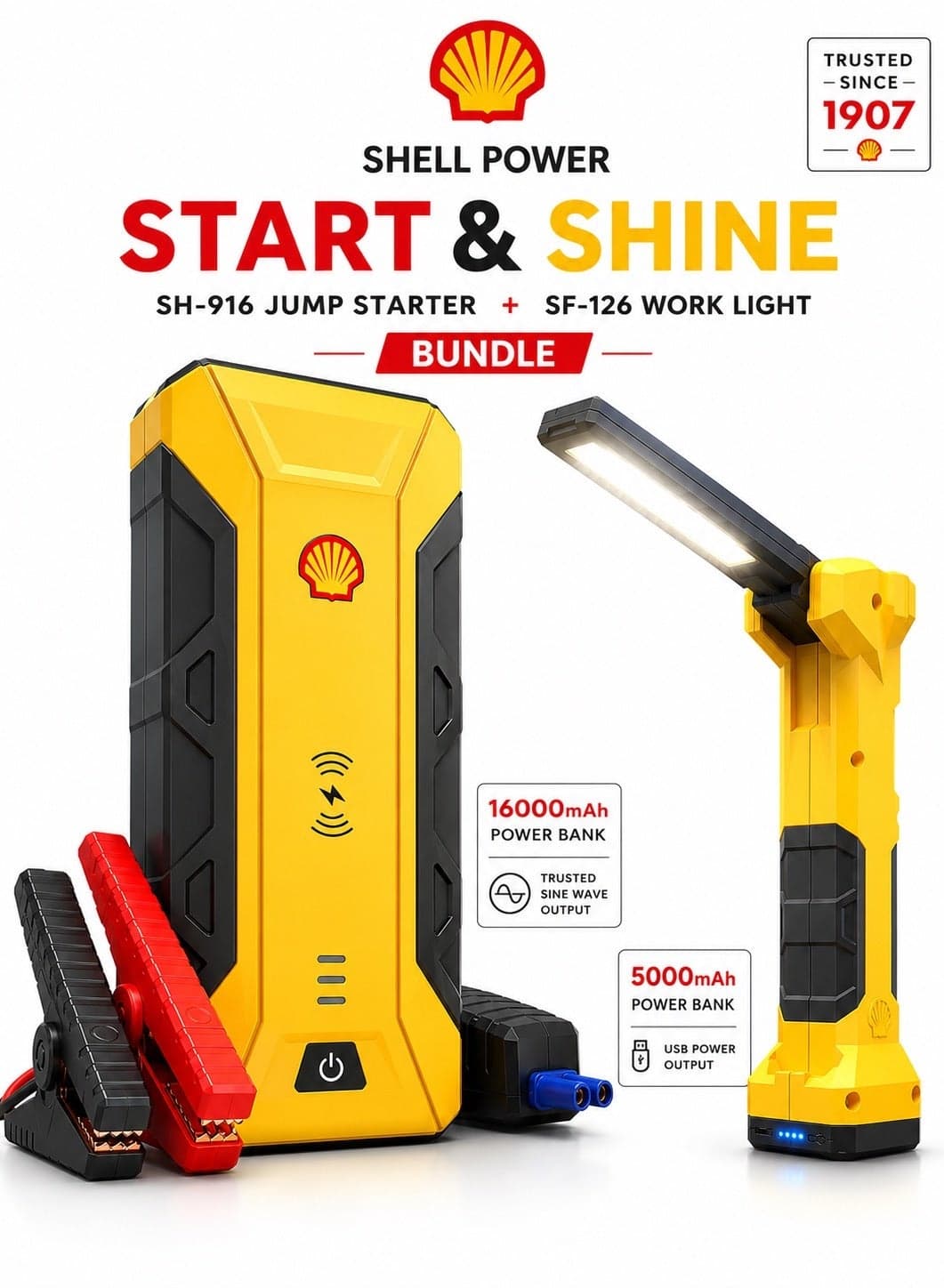 Shell Automotive Kit Car Recovery ( Jump Starter SH916 + Flash Light SF-126)