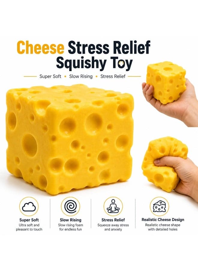 Cheese Squishy Stress Relief Toy, Slow Rising Soft Squeeze Fidget Sensory Toy for Kids & Adults, Anti Anxiety Hand Exercise Toy, Cute Cheese Squishies for Desk, Party Favors & Gifts