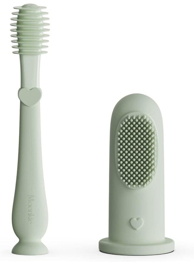 Moonkie Baby Finger Toothbrush Tongue Oral Cleaner Kit for 3 Months +, 2 Pcs (Mint)