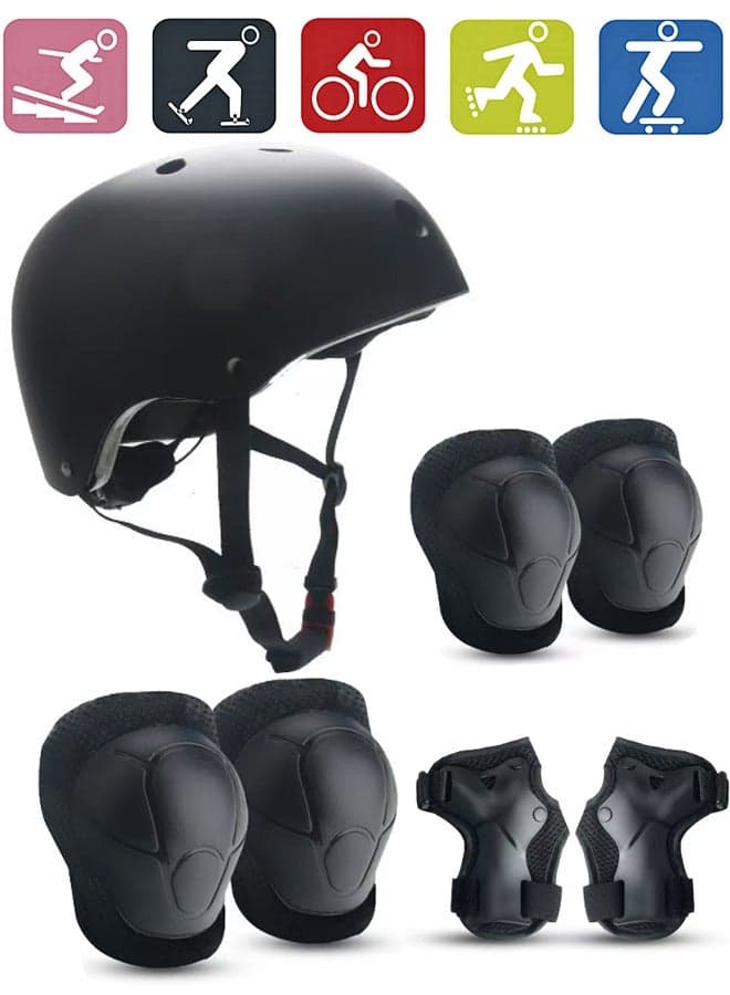 7 Pcs Multi-Sport Protective Gear Set with Adjustable Helmet Knee and Elbow Pads Wrist Guards fit for Multi Sports Scooter, Skateboarding, Biking, Roller Skating Black