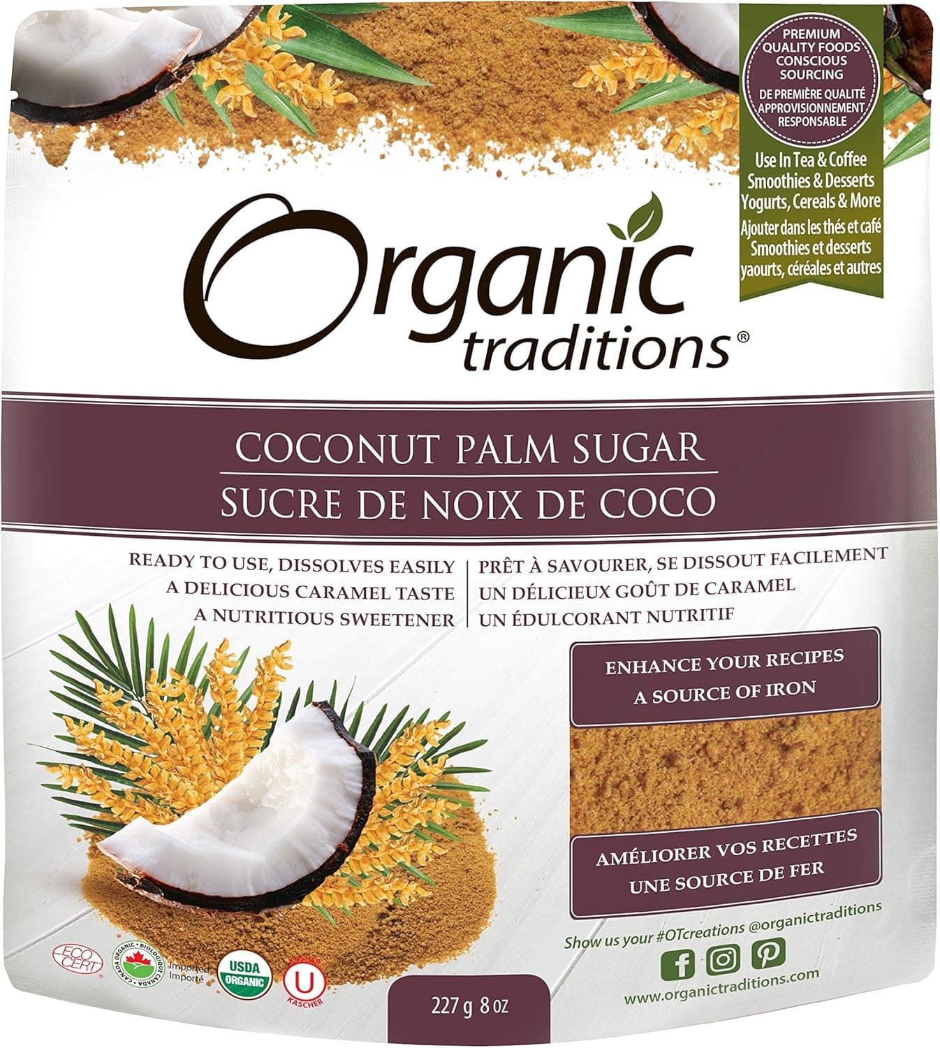 Coconut Palm Sugar 227g | Natural Low Glycemic Sweetener, Unrefined| Healthy Alternative to Refined Sugar | For Baking & Desserts, 8 oz