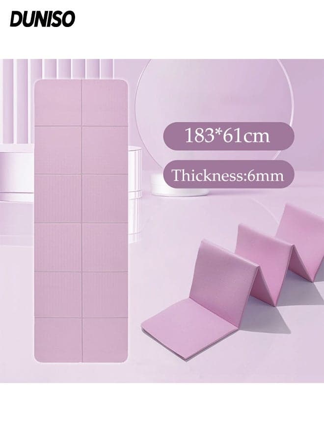 Portable Foldable Yoga Mat,Thickened Fitness Mat,Non-Slip Eco-Friendly TPE Yoga Mat,Suitable for Yoga, Pilates and Travel Fitness,183*61*0.6cm,Purple