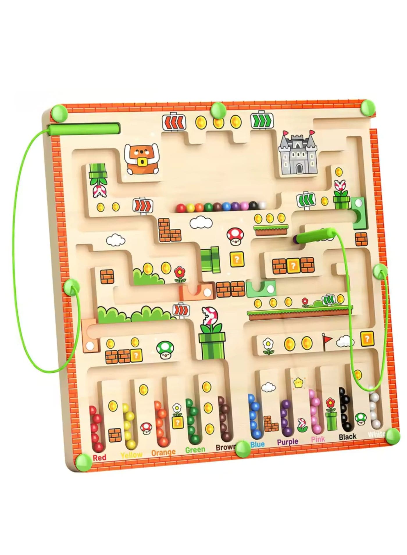 Magnetic Wooden Maze Board for Kids – Color Sorting & Counting Game with 2 Magnetic Pens, Educational Toy, 30x30cm