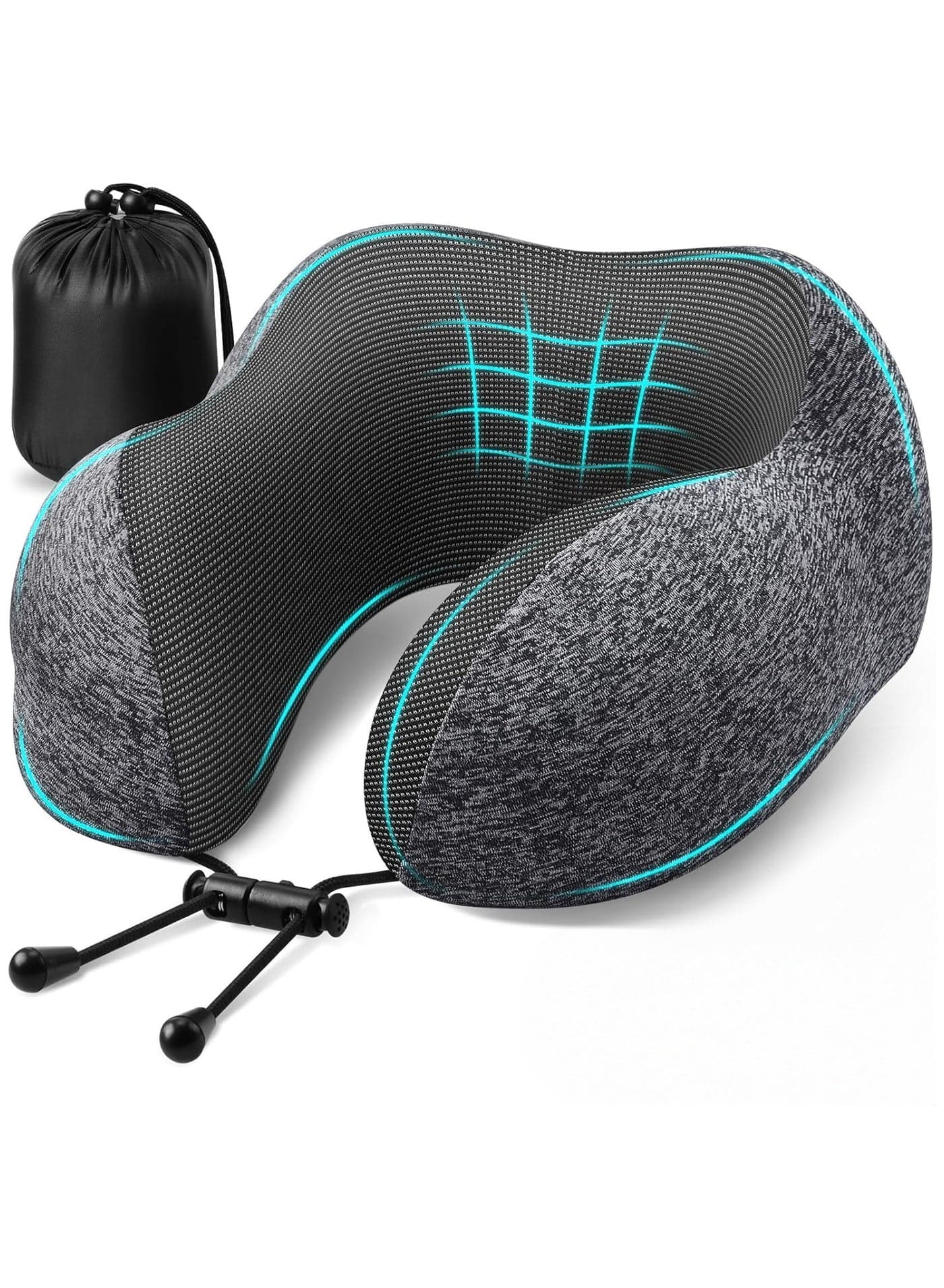 Travel Pillow, Travel Pillows for Sleeping Airplane, Removable Cover Neck Pillow with Adjustable Clasp, Memory Foam Neck Pillow Set with Eye Mask, Earplugs and Storage Bag (Dark Grey)