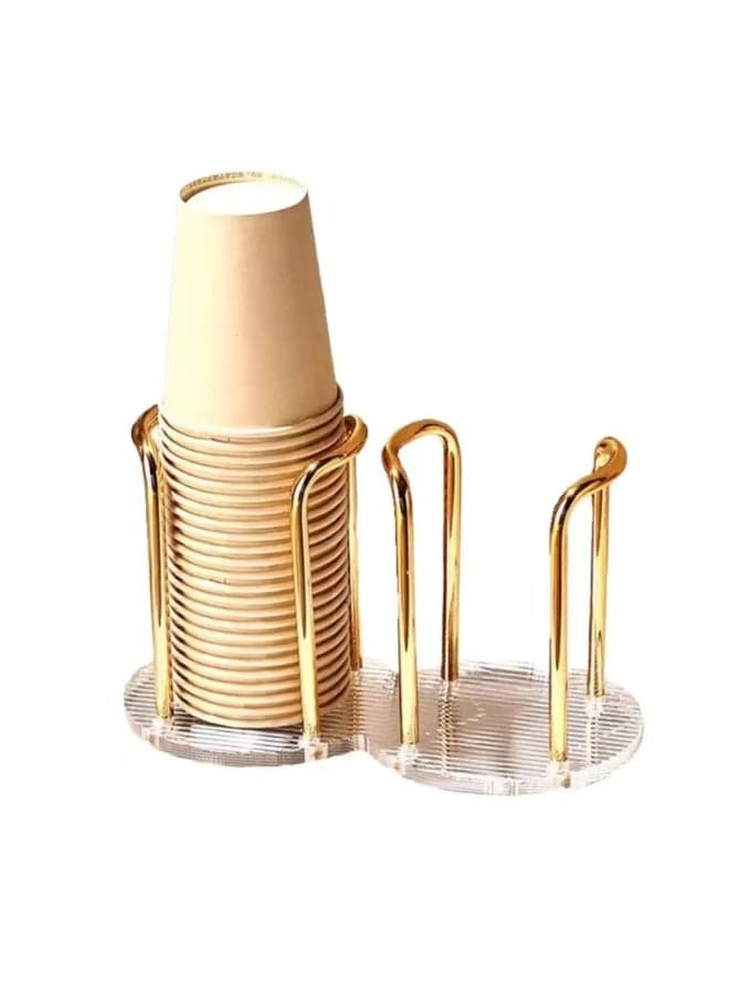 Acrylic Cup Holder – Modern Desktop Water Cup Organizer with Gold Metal Stand for Tea, Coffee, and Beverage Stations