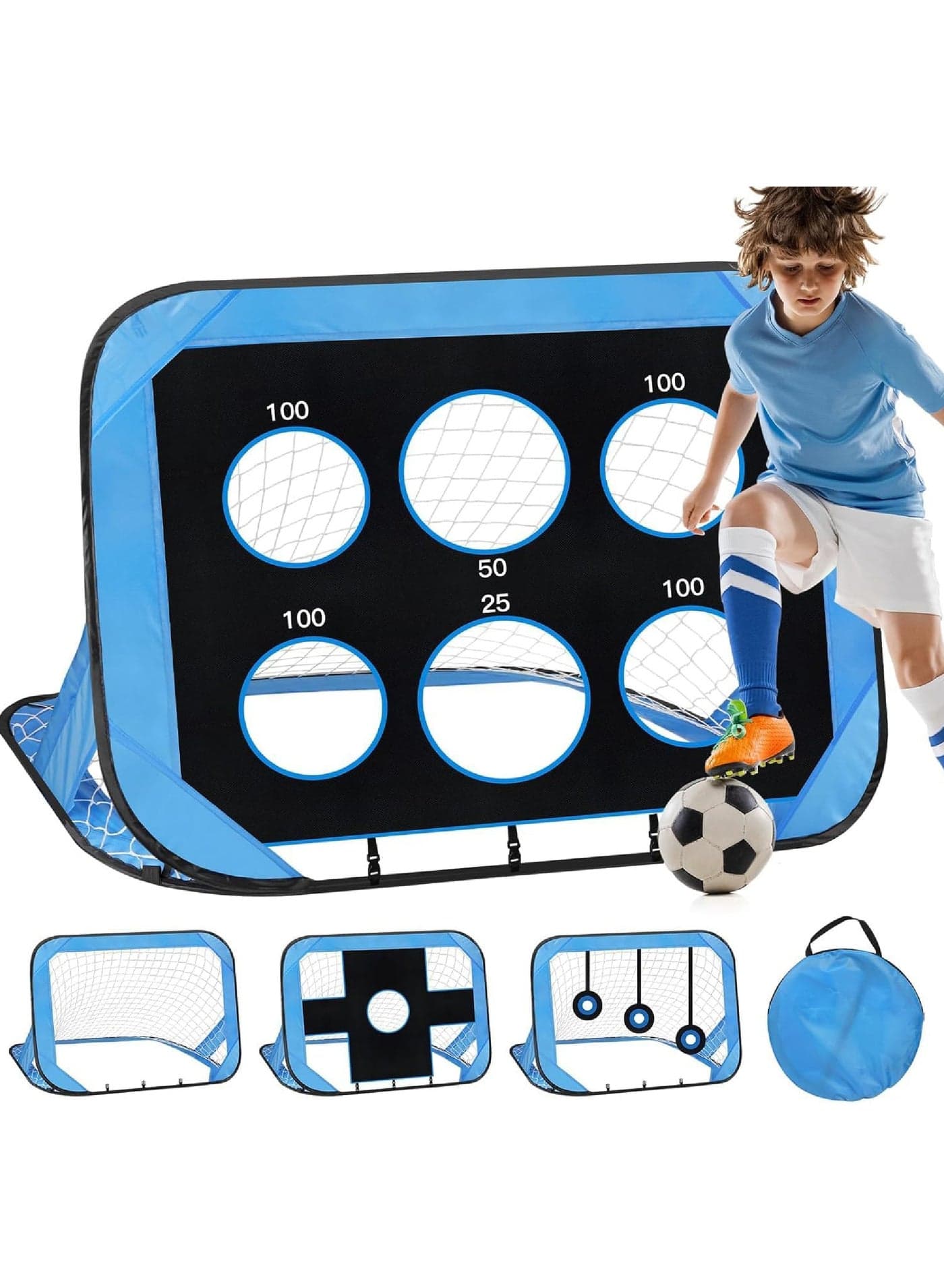 Soccer Goal, 4 Modes Pop Up Football Goals for Kids, Foldable and Portable Soccer Goal net with Carry Bag, Football Training Equipment for Indoor, Outdoor, Football Gifts for Boys Girls