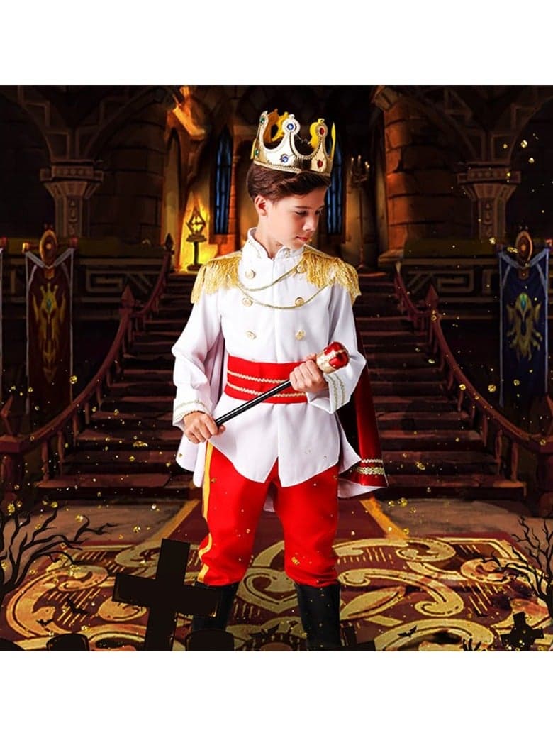 Prince Charming Cosplay Costume for Toddler Kid Medieval Royal Prince Jacket Pants Crown Dress Up Party Outfit For Boys