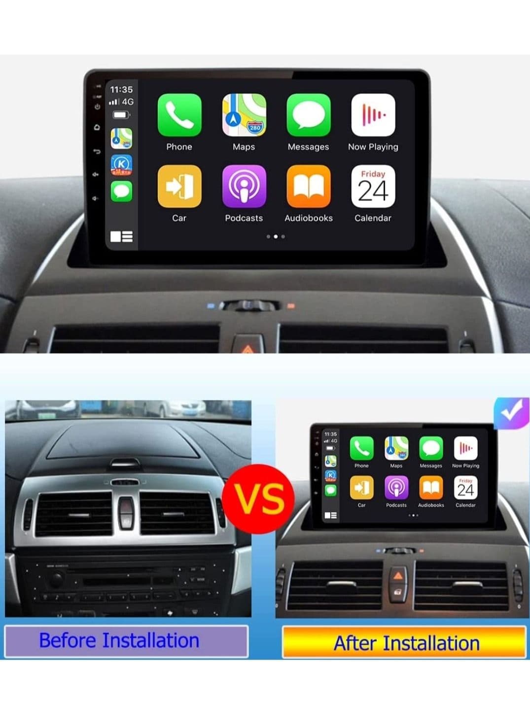 Android Screen For BMW X3 E83 2004 To 2012 4GB RAM Support Apple Carplay Android Auto Wireless QLED Screen Built In DSP AHD Camera Included SIM Card Support Bluetooth