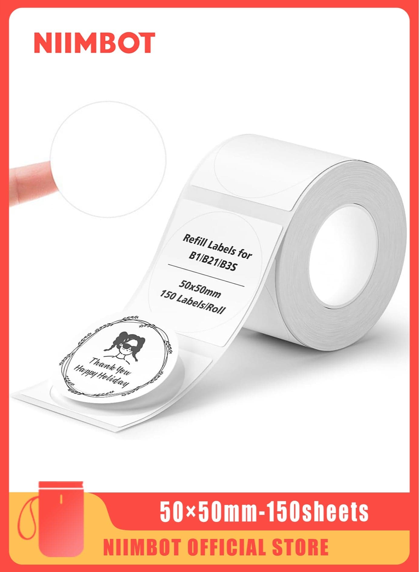 B21/B1/B3S Label Maker Tape Waterproof Thermal Label Paper Sticker Labels for Barcode Printing 50*50mm White
