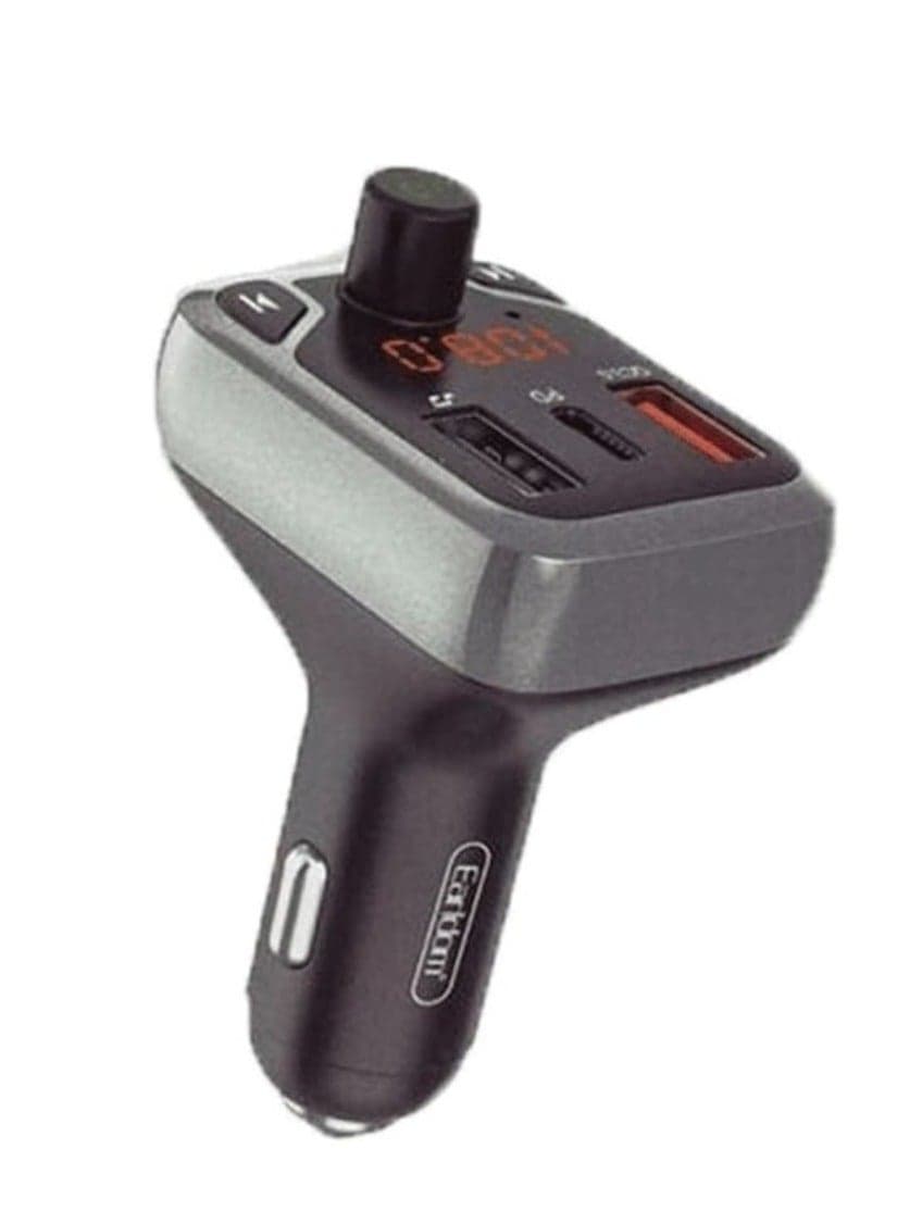 "Earldom® M63: Streamlined Connectivity with PD+QC3.0 20W Bluetooth FM Transmitter Charger in Sleek Gray"