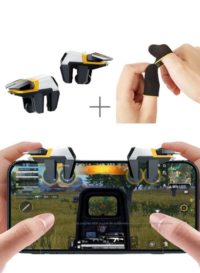 PUBG Mobile Gaming Triggers L1R1 L2R2 6 Finger Aim Button Handle Shooter Controller with Finger Gloves – Compatible with iPhone & Android Smartphones