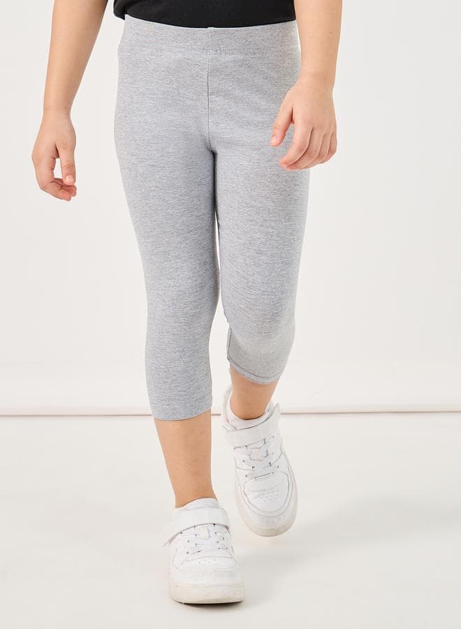 Solid Elastic Waistband Cotton Leggings