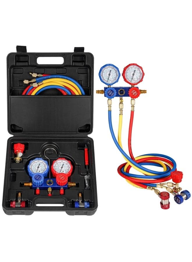 AC Gauges, AC Manifold Gauge Set with Safety Valves, Professional Car Manifold Pressure Gauges Tool Kit, Automotive AC Gauge Set Fit for R410a R22 R134a Refrigerants