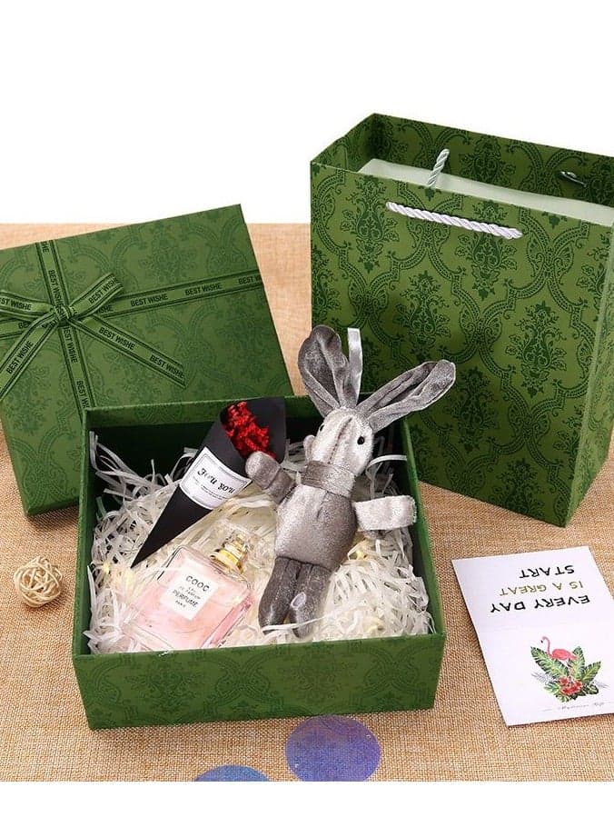 Birthday Gift Box Empty 28 * 18* 8cm with Paper bag for New Year Wedding Eid Birthday Groomsman Father's Day Presents Display and Packing Green Color