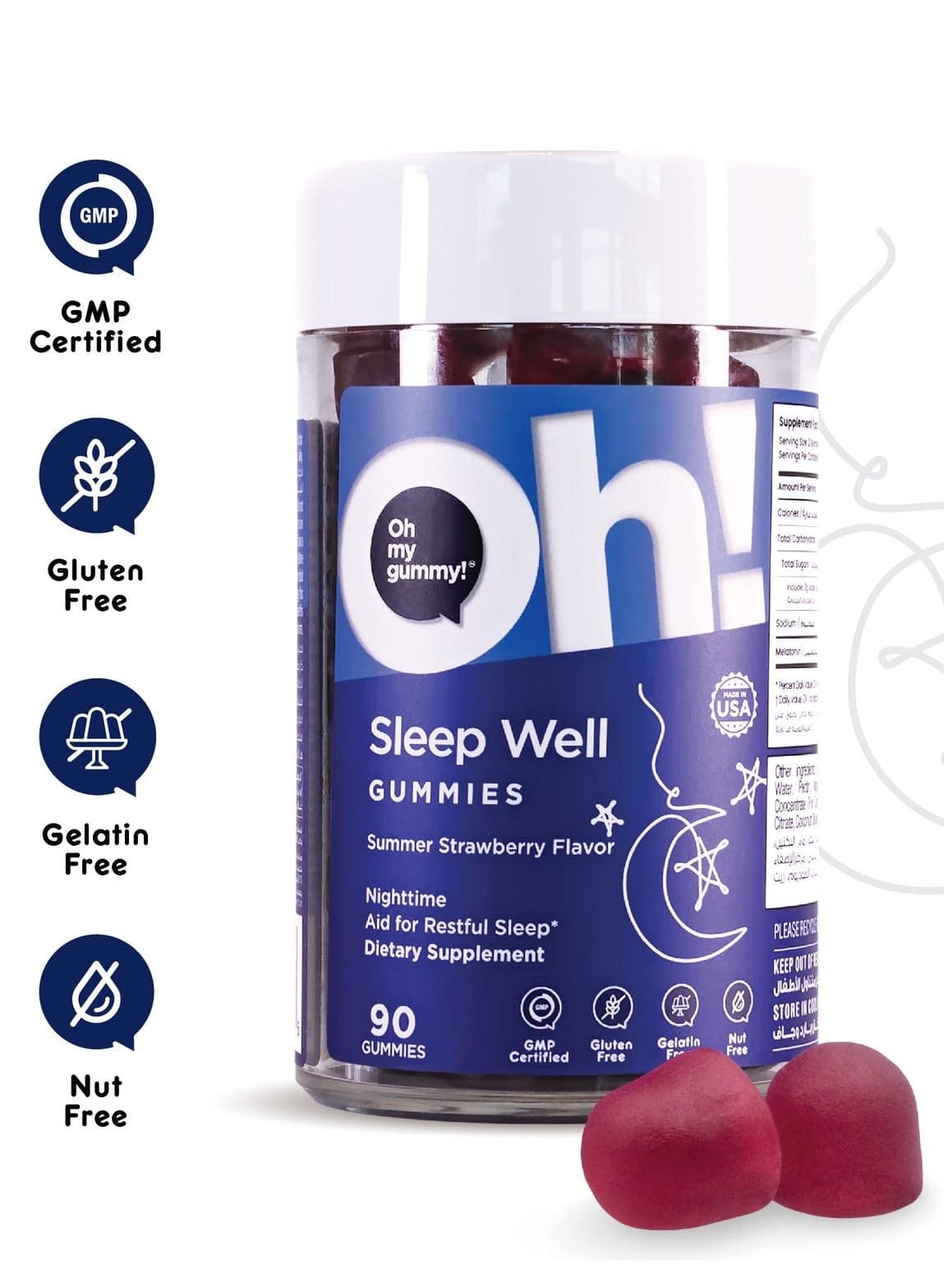 Sleep Well Gummies - Summer Strawberry Flavor - Nighttime Aid for Restful Sleep - 90 Gummies